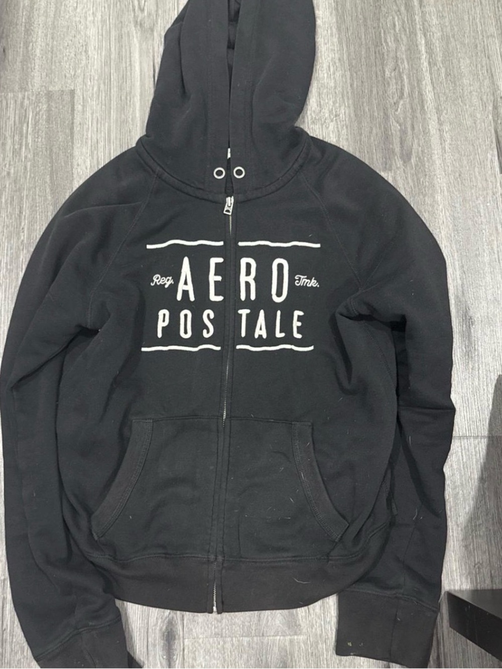 Aeropostale Black Full-Zip Hooded Sweatshirt with White Logo